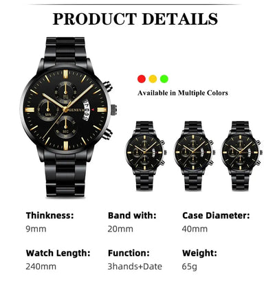 Luxury Black Stainless Steel Men's Watch with Calendar Feature - Smarsty