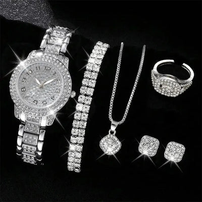 Luxury Women Alloy Watch Set with Elegant Crystals - Smarsty