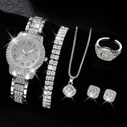 Luxury Women Alloy Watch Set with Elegant Crystals - Smarsty