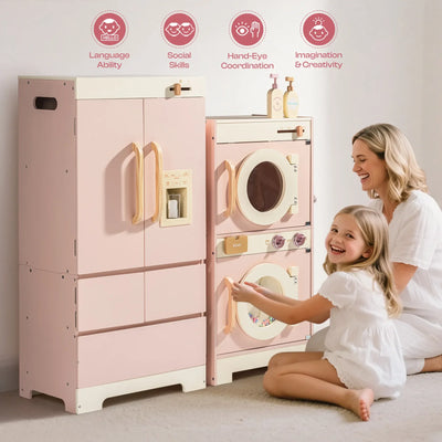 Robotime Robud Kids Corner Kitchen Playset Wooden Play Kitchen Set with Realistic Sound Pretend Play Gift for Boys Girls Pink by Smarsty