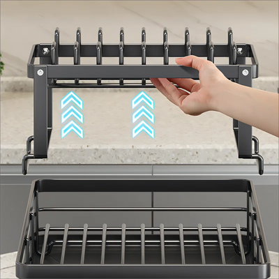 Stainless Steel Dish Drying Rack Adjustable Kitchen Plates Organizer with Drainboard Over Sink Plate Drainer Storage Organizer by Smarsty