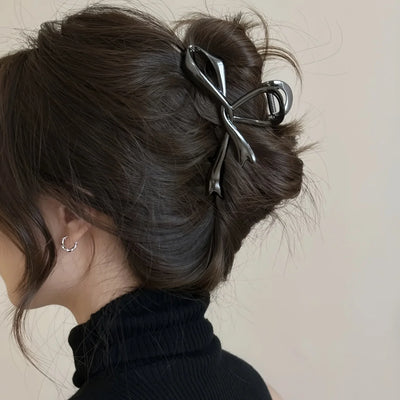 Vintage Ribbon Bow Metal Hair Claw Clips Strong Hold - Smarsty