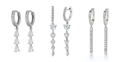925 Sterling Silver Hoop Earrings White Crystal Luxury - Smarsty