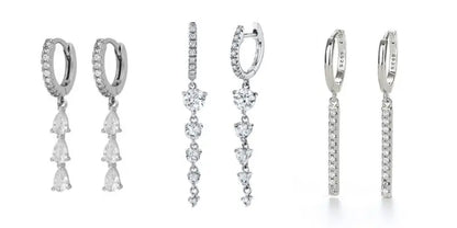 925 Sterling Silver Hoop Earrings White Crystal Luxury - Smarsty