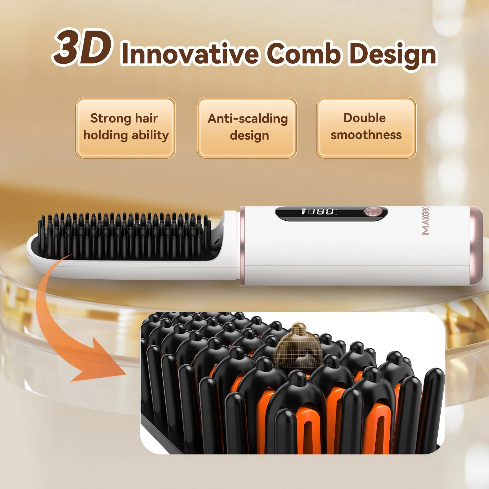 MAXGROOM Cordless Ionic Hair Straightener Brush Fast Heating - Smarsty
