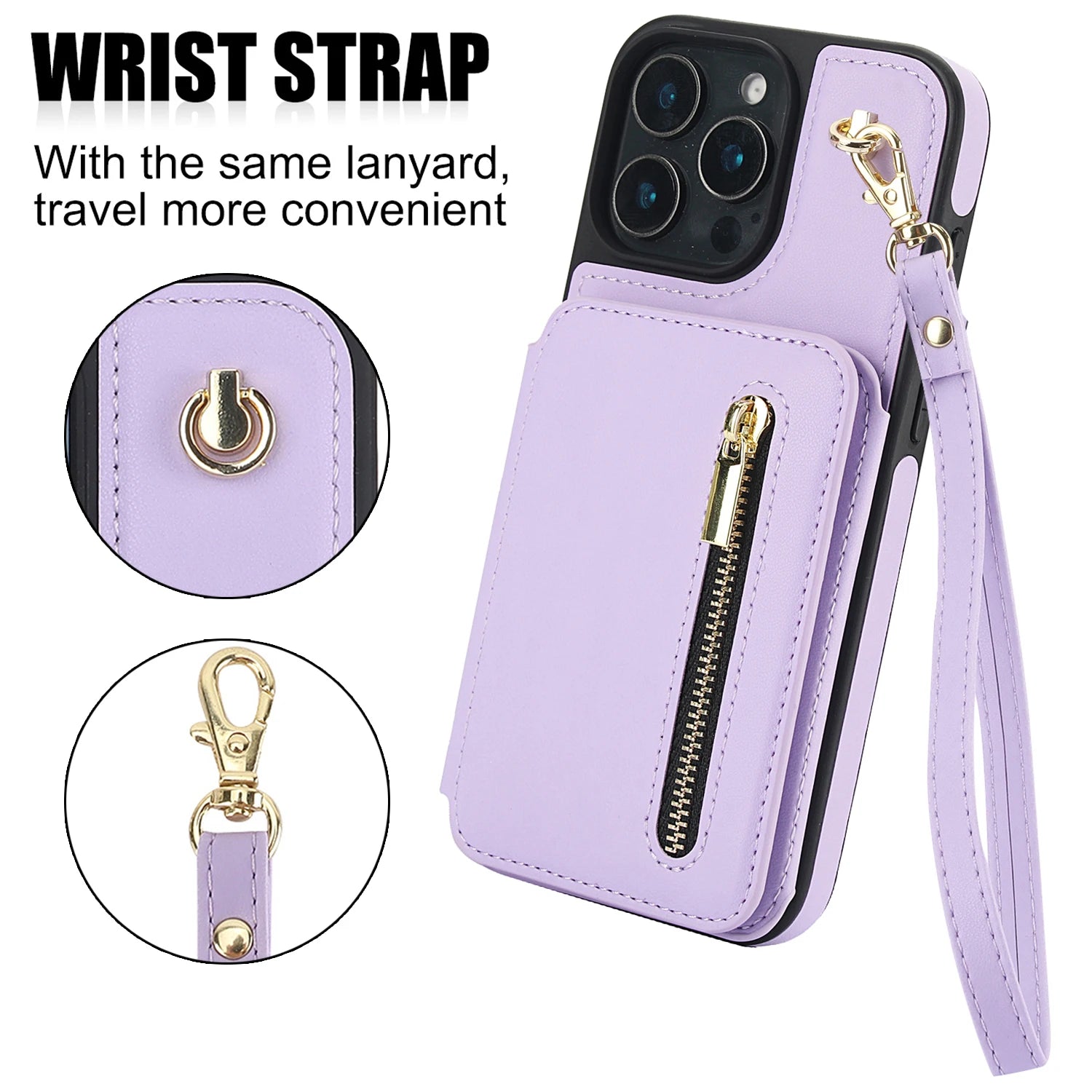 Card Slots Zipper Leather Wallet Case Flip Phone Case for IPhone 11 12 13 14 Ring Lanyard Purse by Smarsty