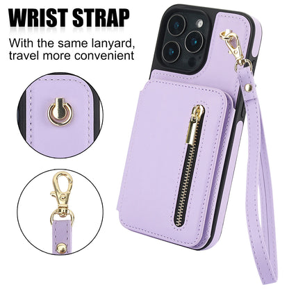 Card Slots Zipper Leather Wallet Case Flip Phone Case for IPhone 15 16 17 Pro Max Plus Pro max 16e Ring Lanyard Purse by Smarsty