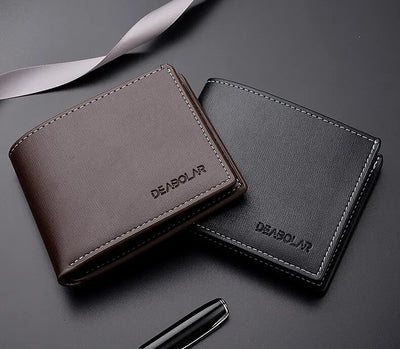 Pu Leather Men Short Wallet Thin Style Folding Young Men Credit Card Holder Wallet - Smarsty