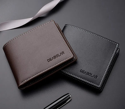 Pu Leather Men Short Wallet Thin Style Folding Young Men Credit Card Holder Wallet - Smarsty