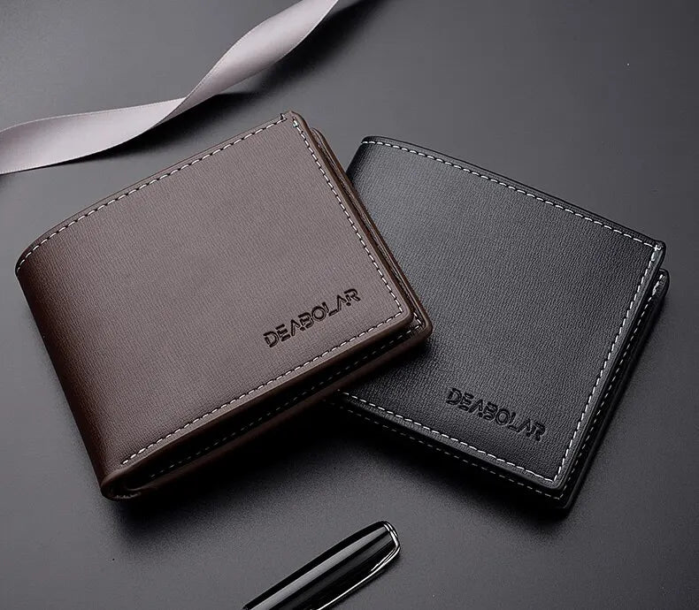 Pu Leather Men Short Wallet Thin Style Folding Young Men Credit Card Holder Wallet - Smarsty