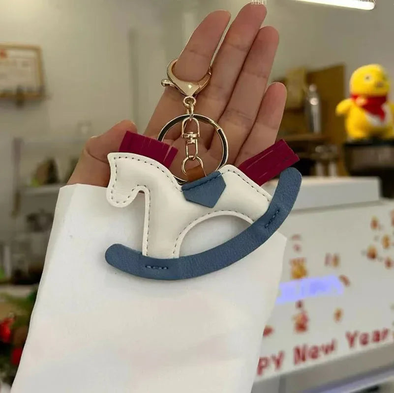 Women's Bag Charm Decoration Cartoon Rocking Wooden Horse Women's Leather Charm Bag Charm Key Chain Cute Bag Accessories Gifts