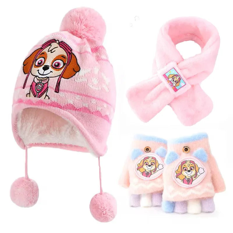 Kids Cartoon Winter Hat Scarf Set With Gloves Warmth - Smarsty