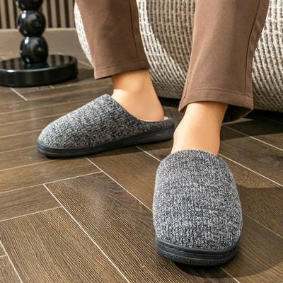 Memory Foam Cushion Slippers men Suede TPR Sole Platform Warm Soft Non Slip Stripe Comfortable Indoor Shoes Knited - Smarsty