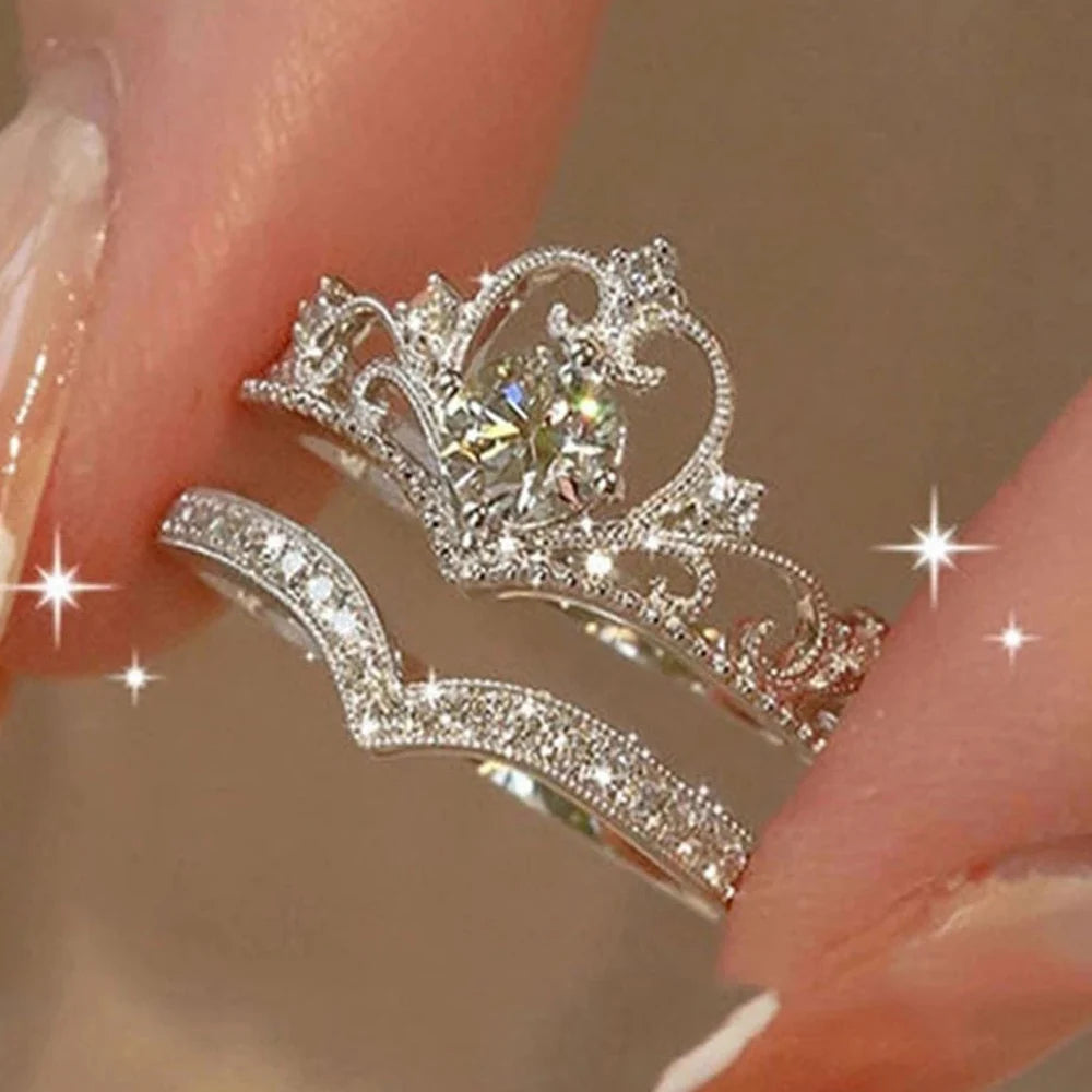 2PCS Adjustable Crystal Crown Rings for Women - Smarsty