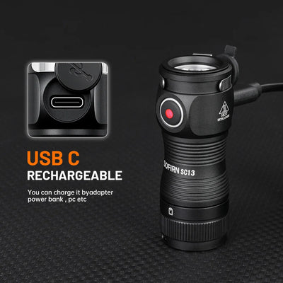 Sofirn Mini SC13 SST40 LED 1300lm Tactical 18350 Rechargeable Flashlight 6000K Keychain Emergency Torch Led Light with Magnetic - Smarsty
