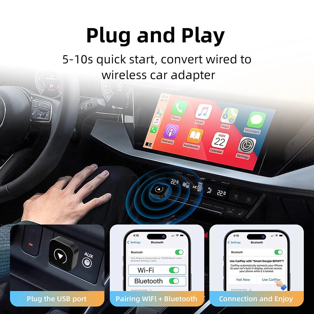 2in1 Wireless CarPlay Dongle Wireless Android Auto Adapter AI Smart Box Car Intelligent Systems For Car With Wired CarPlay - Smarsty