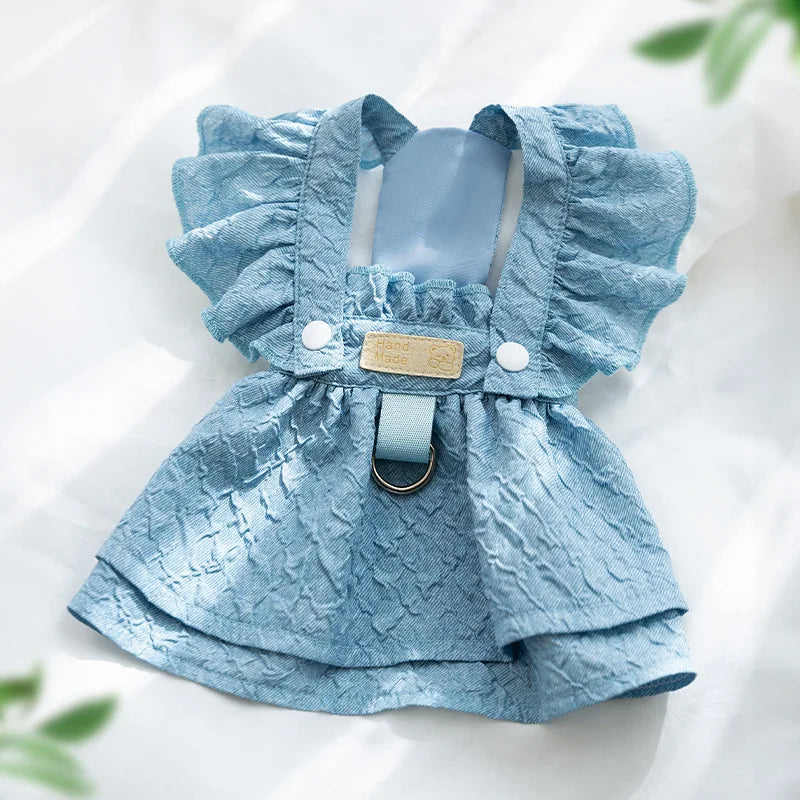 Denim Dog Dresses for Small Dogs with Leash Ring - Smarsty
