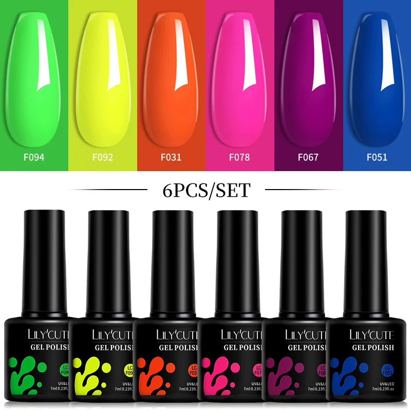 LILYCUTE 6 Pcs Gel Nail Polish Set Bright Pink Varnish - Smarsty