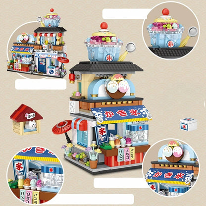 Street View Series Building blocks Izakaya Shaved Ice Shop Takoyaki Shop Coffee shop Panda Tea House model children's gift