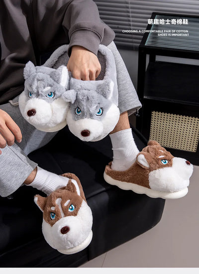Plus Size 50 Indoor Fluffy Slippers For Women Men Winter Warm Shoes Cute Cartoon Dog Light Weight Couples Home Floor Slipper - Smarsty
