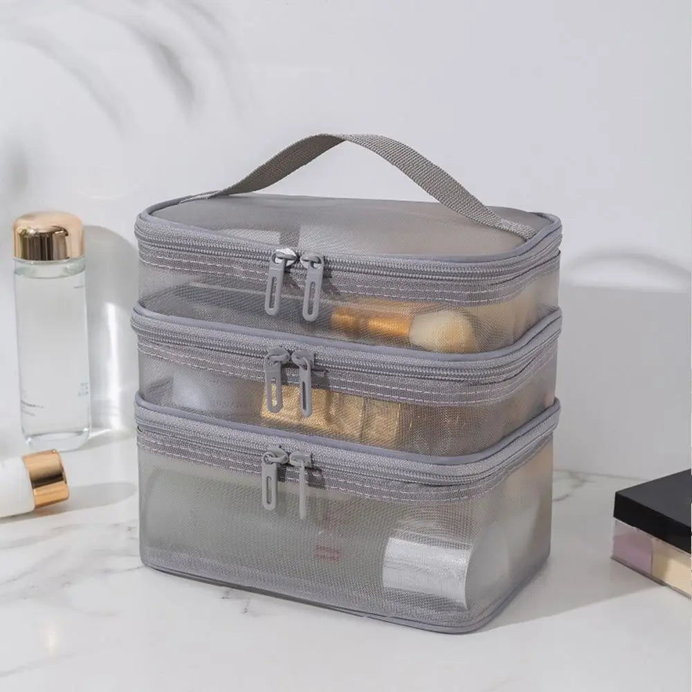 Transparent Mesh Travel Cosmetic Bag With Large Capacity - Smarsty