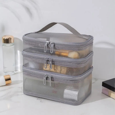 Transparent Mesh Travel Cosmetic Bag With Large Capacity - Smarsty