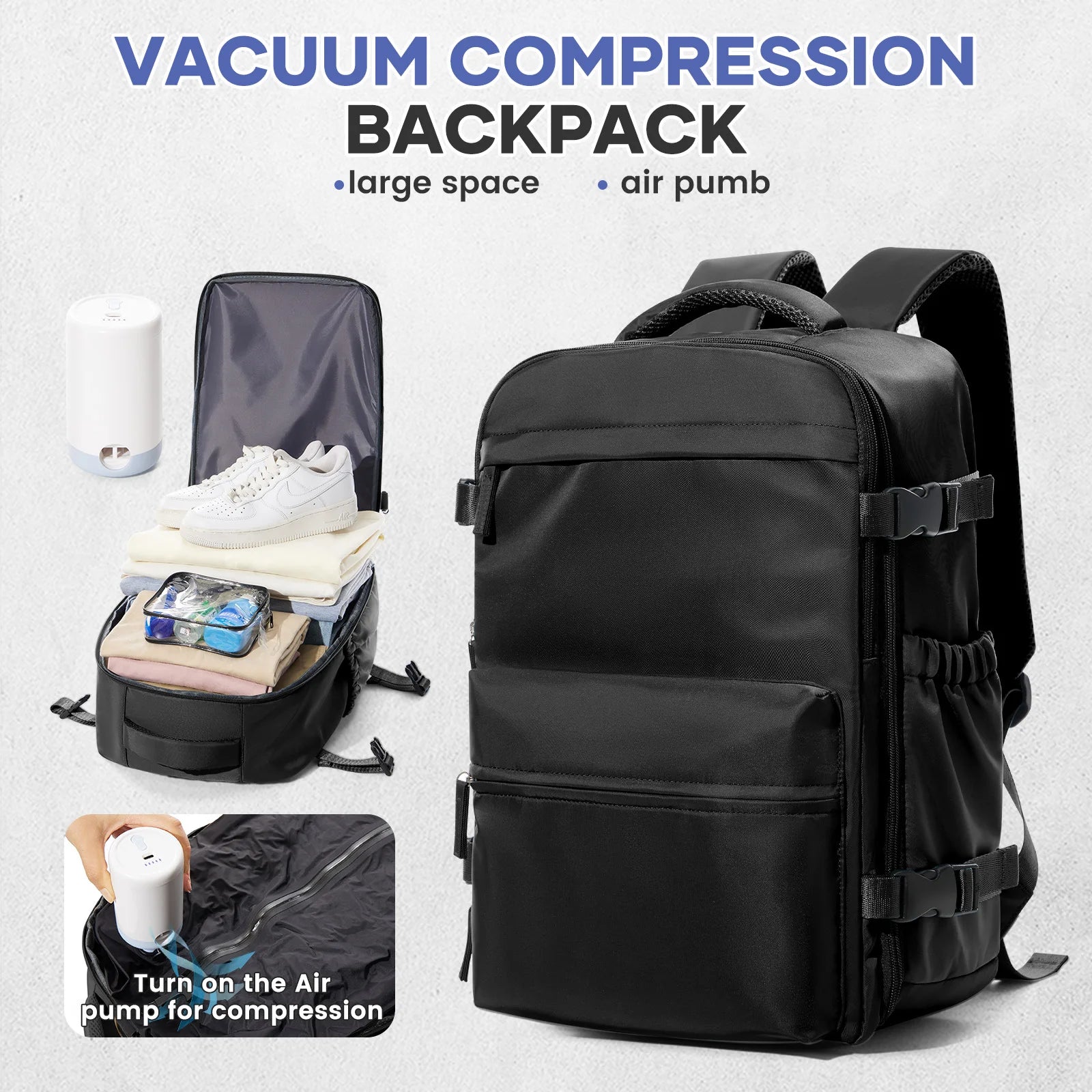 Vacuum Backpack Travel Bag for Men Large Capacity Backpack Business Laptop Backpack Women Men Expandable Backpack School Bag - Smarsty