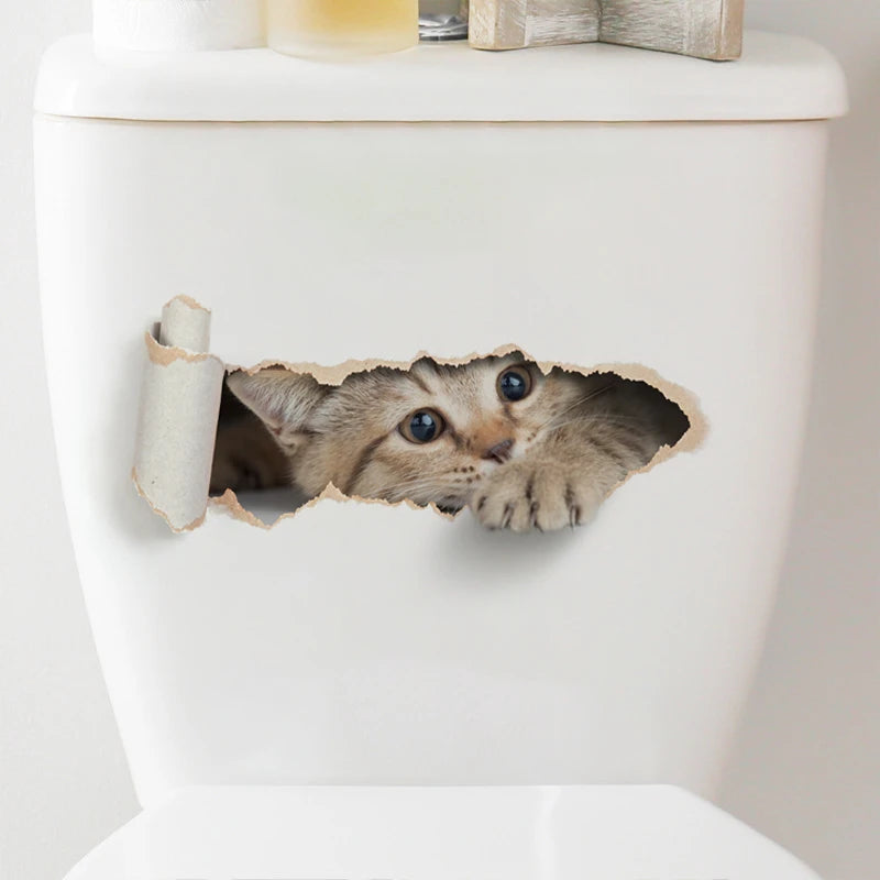 3D Effect Peeping Kitten Toilet Sticker Waterproof Design - Smarsty