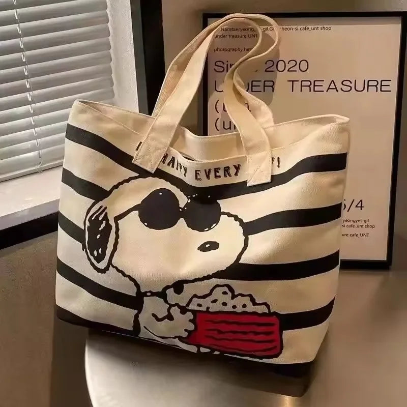 Snoopy Canvas Tote Bag With Cute Print Durable Everyday Use - Smarsty