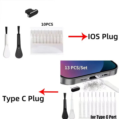 Cell Phone Charging Port Dust Plug with Cleaning Brush for IPhone 15 14 13 16Pro Max Plus Samsung Xiaomi IOS Type C Cleaner Set - Smarsty