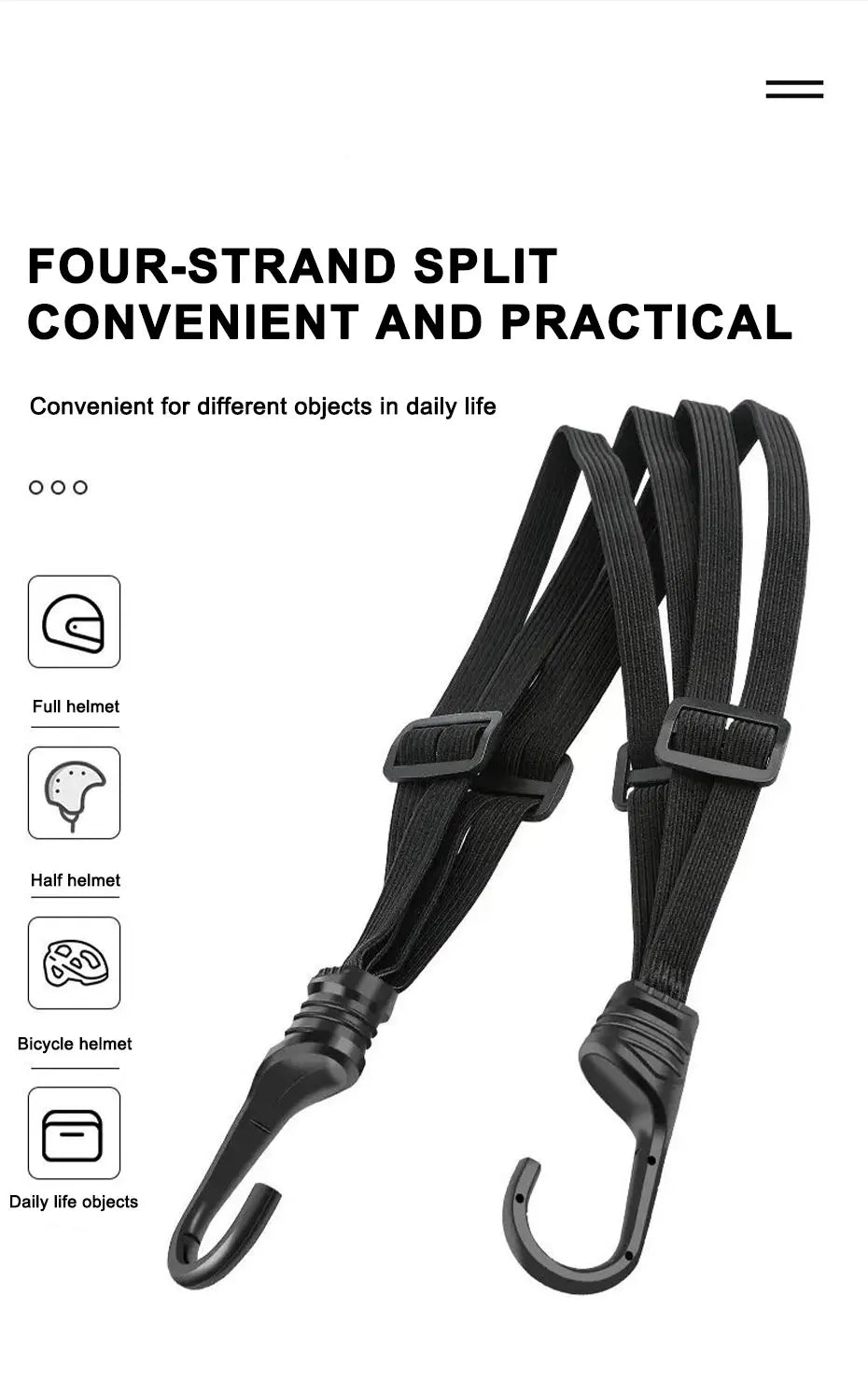 SEAMETAL Motorcycle Back Seat Helmet Strips Elastic Rope Motorcycle Helmet Fixed Strap Adjustment Fix Rope Goods Strap 60cm/90cm - Smarsty