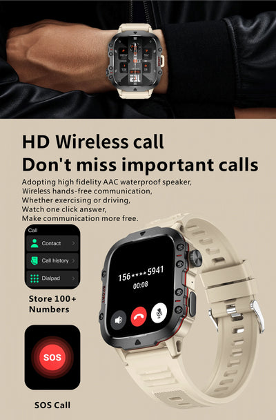 Rugged Military Smart Watch for Men with Bluetooth Calling - Smarsty