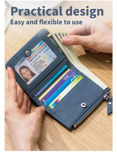 Genuine Leather Men Women Cute Short Wallet Luxury Solid Zipper Coin Purse rfid Bank Credit Card Holder Slim Small Money Bag - Smarsty