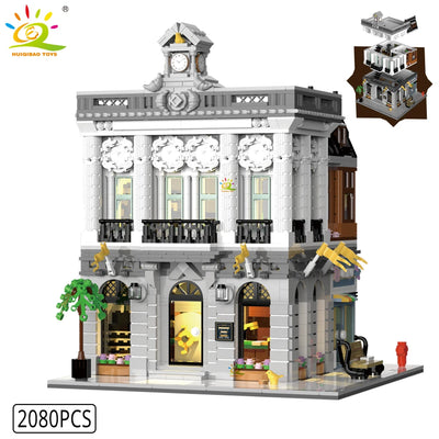 HUIQIBAO Toys MOC City Corner Coffee Shop Architecture Style Street View Micro Building Blocks for Children Construction Bricks - Smarsty