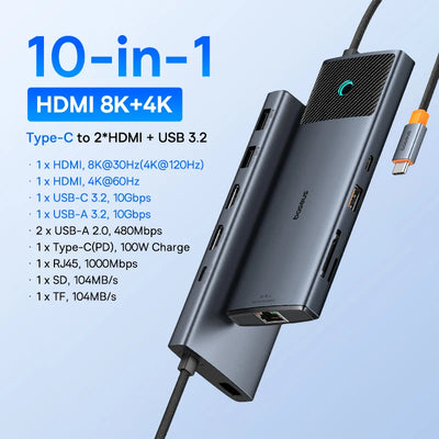 Usb C Hub 8K Hdmi Expansion For Multiscreen And Peripherals - Smarsty