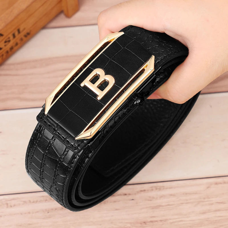 Crocodile Pattern Men’s Belt with Automatic Buckle - Smarsty