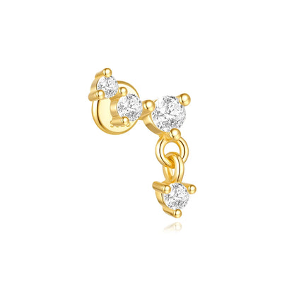 925 Sterling Silver Lotus Tassel Zircon Stud Earrings - Smarsty