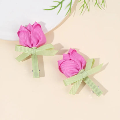 Pink Tulip Floral Hair Clips for Girls - Smarsty