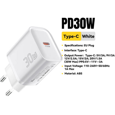 Essager Mini 30W Type C Charger PD QC3.0 Fast Type C Charger For iPhone 16 15 14 13 Pro Samsung S25 Xiaomi iPad Travel Adapter - Smarsty