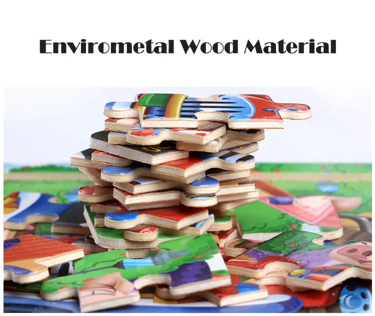 New 20 Piece Wooden 3d Puzzle Cartoon Animal Vehicle Jigsaw Puzzle Montessori Educational Toys For Kids Baby 1 2 3 Years by Smarsty