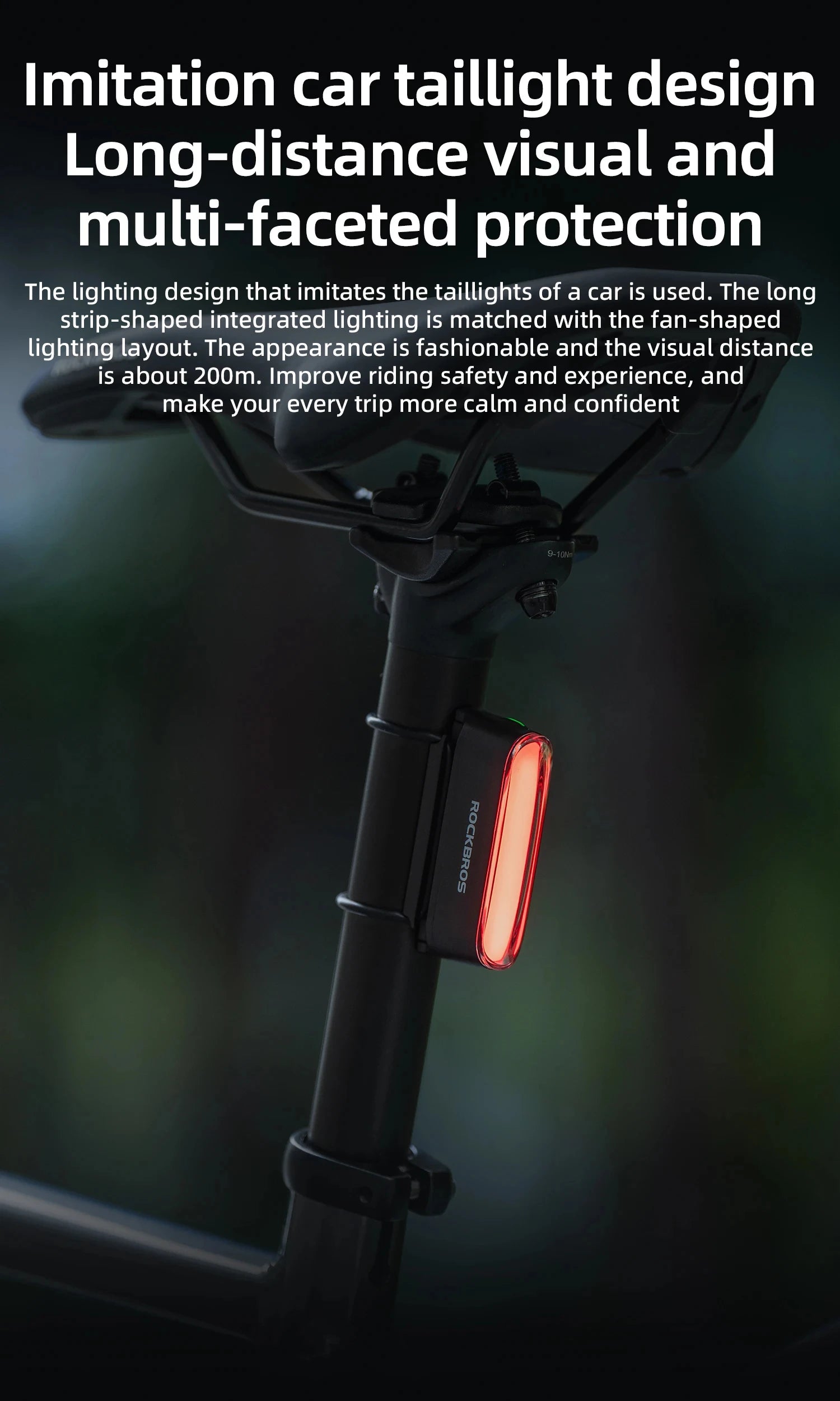 ROCKBROS Bicycle Light Magnetic Smart Tail Light Type-C Charge 7 modes 400mAh LED Lamp Beads Intelligent Brake Sensor Function - Smarsty