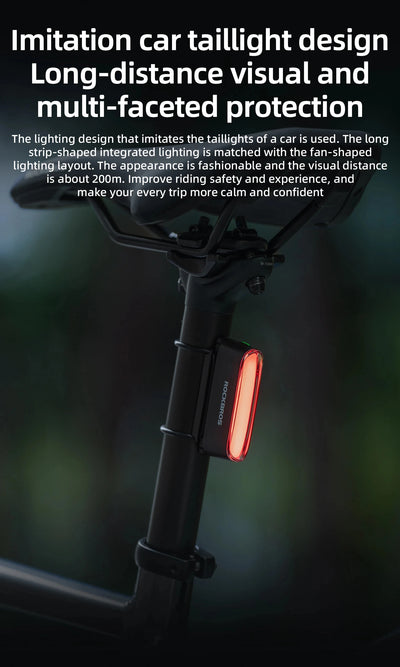 ROCKBROS Bicycle Light Magnetic Smart Tail Light Type-C Charge 7 modes 400mAh LED Lamp Beads Intelligent Brake Sensor Function - Smarsty