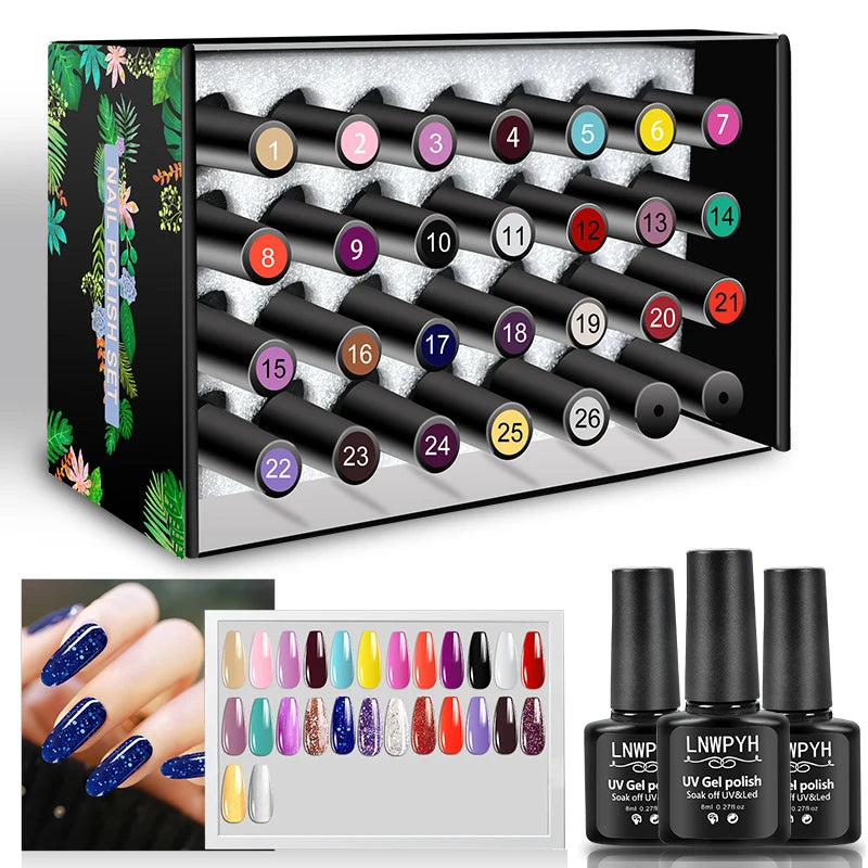 LNWPYH 26 Color Gel Nail Polish Set with Base and Top Coat - Smarsty