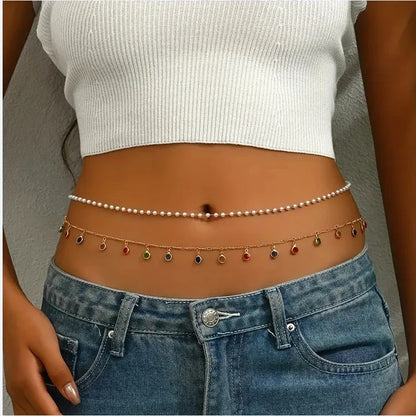 Beach Bikini Waist Chain with Rhinestone Pendant - Smarsty