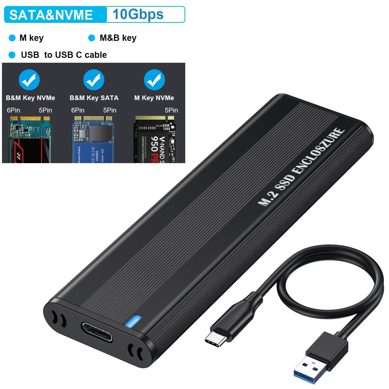 M.2 NVME SSD Enclosure External M2 NVMe Case M2 Type C 10Gbps Adapter M Key HD Storage Box for Mac Windows Laptop PC