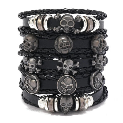 Viking Leather Bracelet For Men Adjustable Skull Design - Smarsty