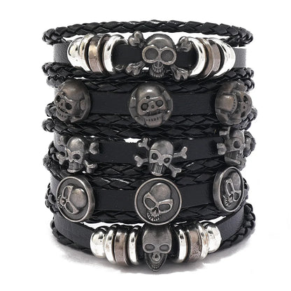 Viking Leather Bracelet For Men Adjustable Skull Design - Smarsty