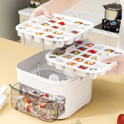 50-Cube Ice Maker with Easy Press Cap Double Layer Ice Cube Maker Refrigerator Household Ice Storage Ice Box - Smarsty