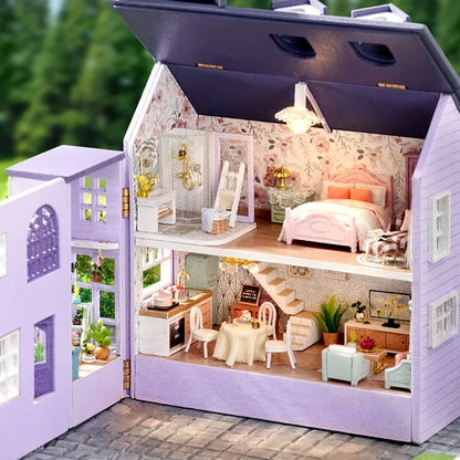 DIY Mini Wooden Doll House Assembly Building Model Pink Princess Villa Architecture Kit 3D Puzzle Dollhouse With Furniture Gifts by Smarsty