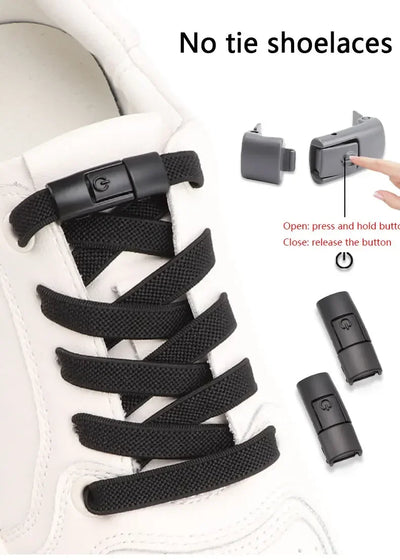 2Pairs Without Ties Elastic Laces No Tie Shoe Laces Press Lock Shoelaces Sneaker Kids Adult 8MM Widened Flat Shoelace for Shoes - Smarsty